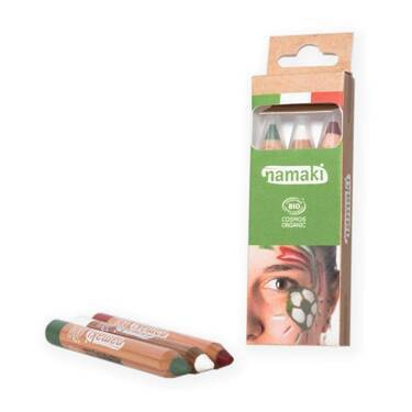 Zestaw kredek do malowania twarzy dla dzieci, ZIELONA, BIAŁA, CZERWONA, 3x2,1 g, COSMOS ORGANIC, Namaki