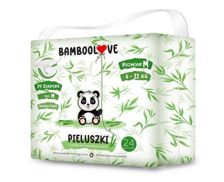 Pieluszki jednorazowe bambusowe, rozm. M (6-11 kg), 24 szt., BambooLove