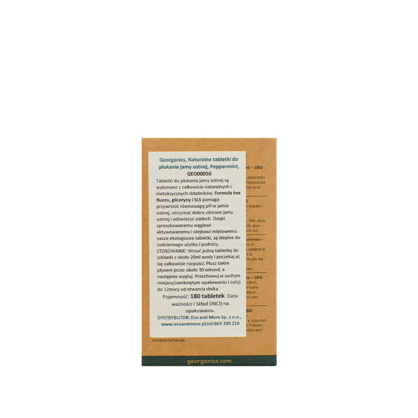 Georganics, Naturalne tabletki do płukania jamy ustnej, English Peppermint, 180 tabletek