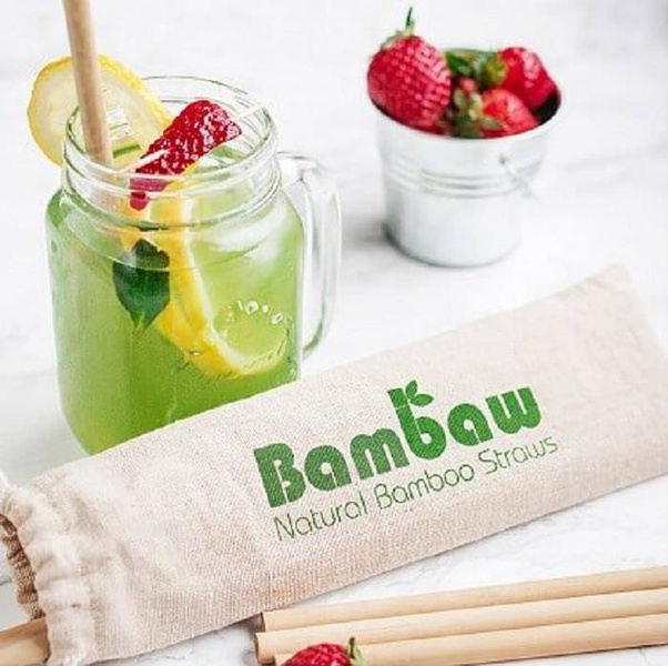 Zestaw: słomka bambusowa 19 cm + czyścik, w bawełnianym woreczku, Bambaw