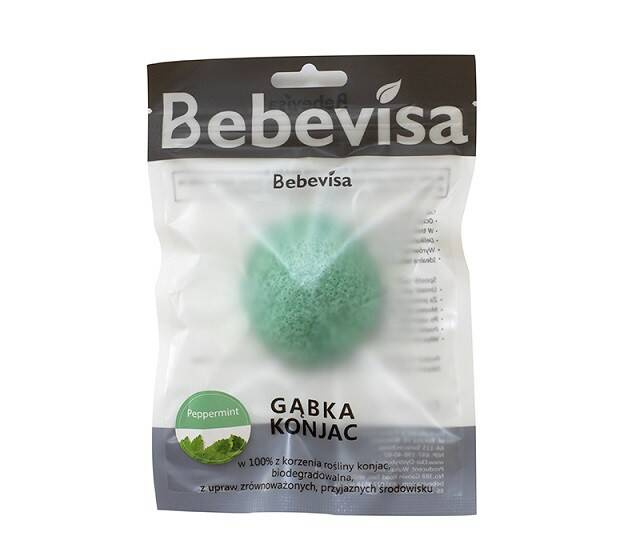 Gąbka Konjac do twarzy, Mięta Pieprzowa, aż 6,3 - 8 cm średnicy, Bebevisa