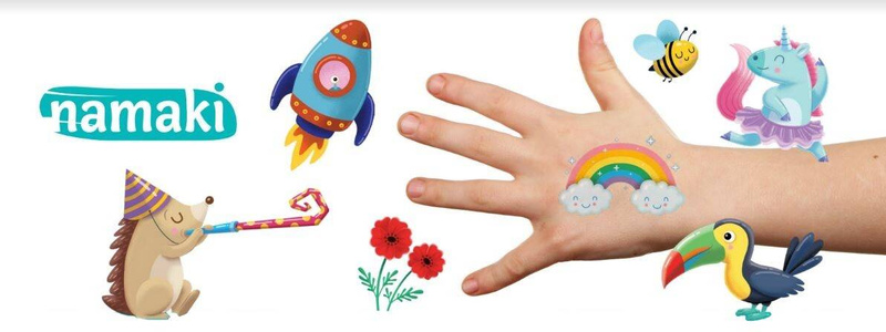 Tatuaże dla dzieci Tattooki - bezpieczne, kolorowe, zmywalne, TĘCZA, Namaki