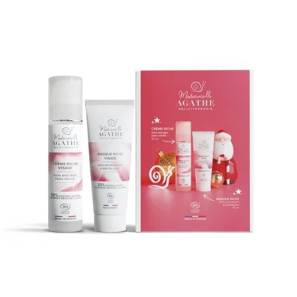 Ekskluzywny zestaw ANTI-AGE ze śluzem ślimaka do skóry suchej i wrażliwej: bogaty krem i maska, 50+75ml, Mlle Agathe