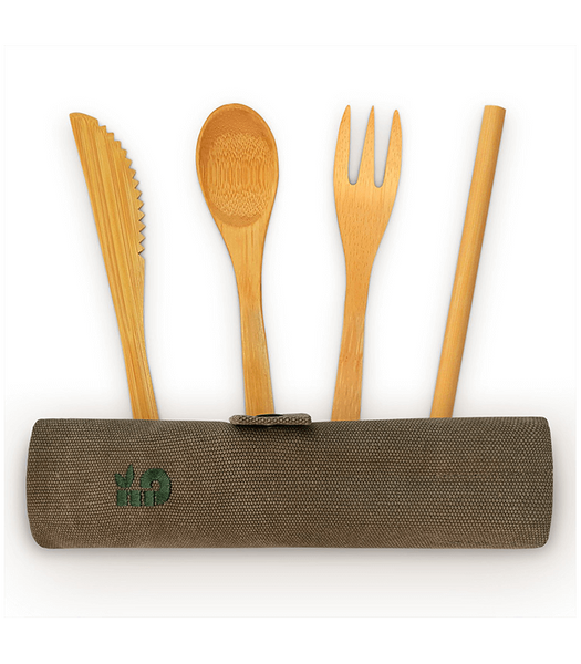 Zestaw sztućców z organicznego bambusa, poręczna bawełniana pochewka, ZERO WASTE, Bambaw