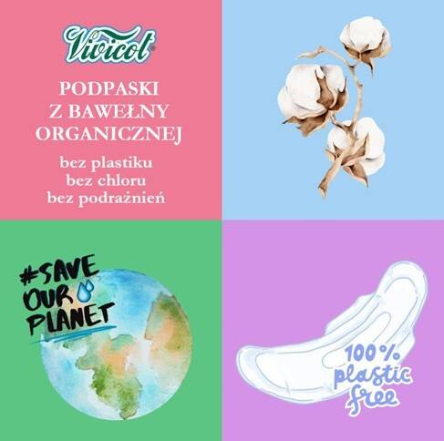 Podpaski NA NOC, ze skrzydełkami, z organicznej bawełny, niebielone chlorem, KOMPOSTOWALNE, 10 sztuk, Vivicot BIO