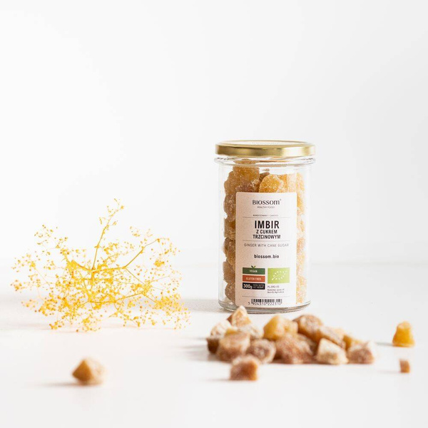 BIO Imbir z cukrem trzcinowym, ekologiczny, 300g, Biossom