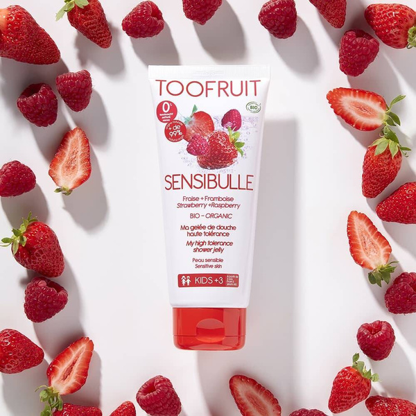 Żel pod prysznic o wysokiej tolerancji dla dzieci, TRUSKAWKA I MALINA, do skóry wrażliwej, 200ml, Toofruit