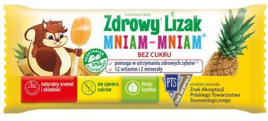 Zdrowy Lizak o smaku ananasowym, 1 sztuka, 6g, Zdrowy Lizak Mniam-Mniam