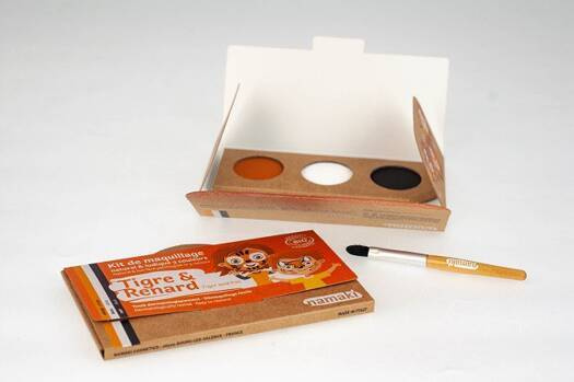 Farby do malowania twarzy TYGRYS i LIS, Zestaw do makijażu dla dzieci, 3x2,5 g, COSMEBIO, Namaki