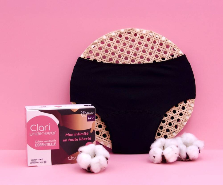 Majtki menstruacyjne ClariUnderwear, bawełna organiczna, czarne, LIGHT FLOW, rozmiar XS, Claripharm