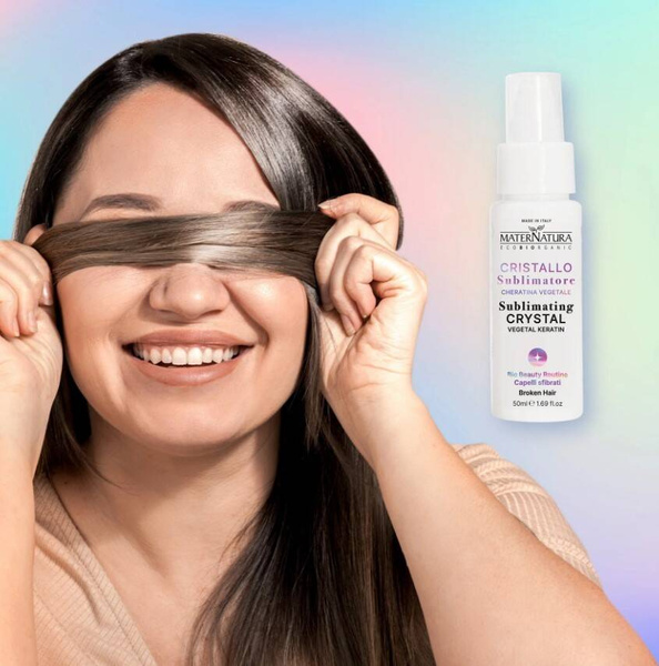 Krystaliczne serum laminujące z keratyną roślinną, do włosów zniszczonych, łamliwych i matowych, 50 ml, MaterNatura