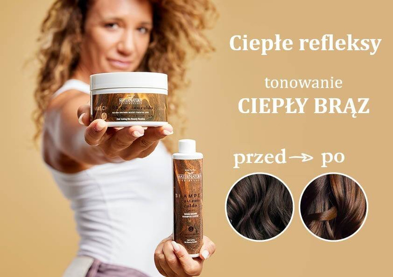 Szampon tonujący CIEPŁY BRĄZ, podkreśla ciepłe odcienie, z kawą, 250 ml, MaterNatura