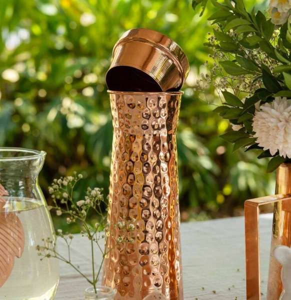 Luksusowa karafka z młotkowanej miedzi, na wodę, Carafe Hammered, 1200 ml, Forrest and Love