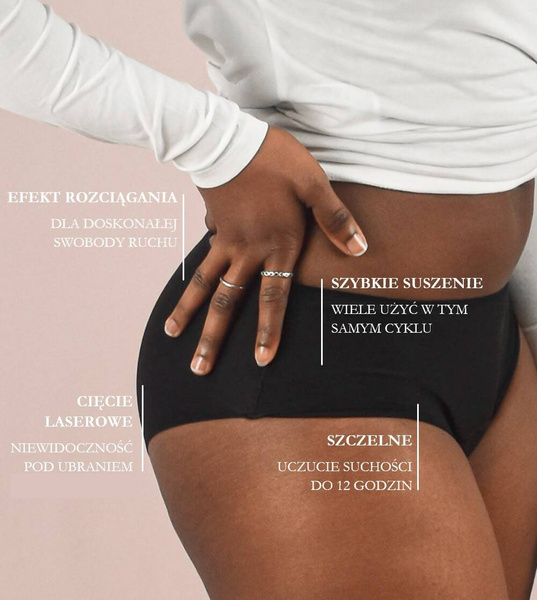 Majtki menstruacyjne ClariUnderwear, bawełna organiczna, czarne, LIGHT FLOW, rozmiar XS, Claripharm