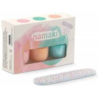 Zestaw 3 lakierów do paznokci na bazie wody, Cukierkowy róż, Brzoskwiniowy, Zielona woda, łatwe do usunięcia, 3x7,5ml, Namaki