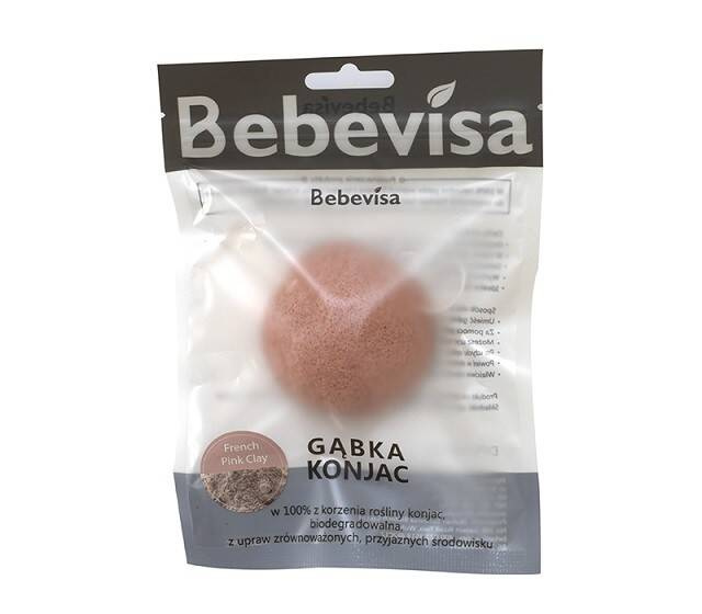 Gąbka Konjac do twarzy z dodatkiem Francuskiej glinki różowej, aż 6,3 - 8 cm średnicy, Bebevisa