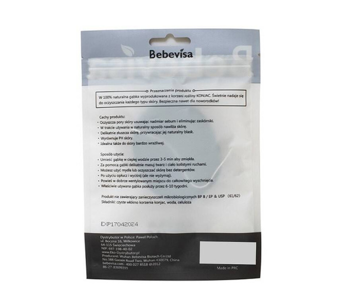 Gąbka Konjac do twarzy, Serce, z dodatkiem z węgla bambusowego, aż 6,7 - 8,5 cm, Bebevisa