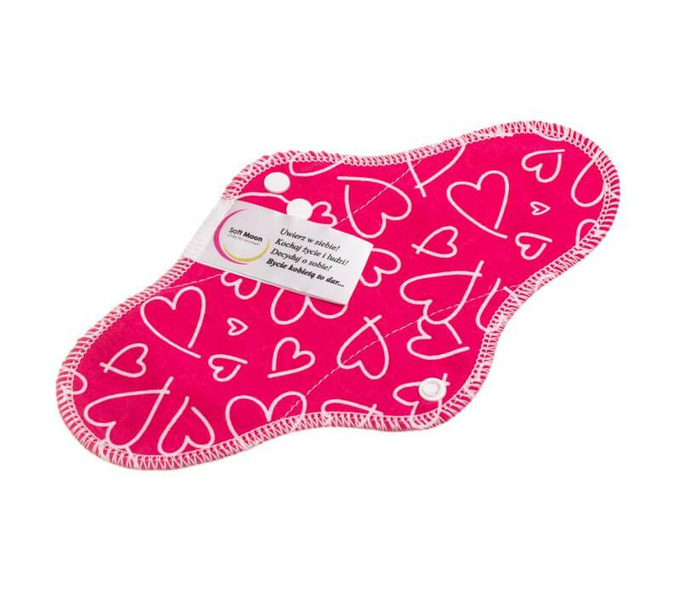 Wielorazowa wkładka higieniczna MAXI, RÓŻOWE SERDUSZKA, bawełna organiczna, SOFT MOON