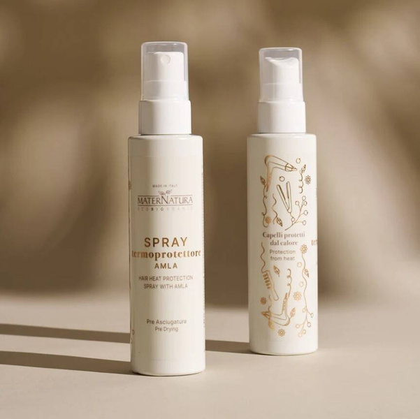 Spray termoochronny z Amlą, chroni włosy przed uszkodzeniami spowodowanymi ciepłem suszarek i prostownic, 150 ml, MaterNatura