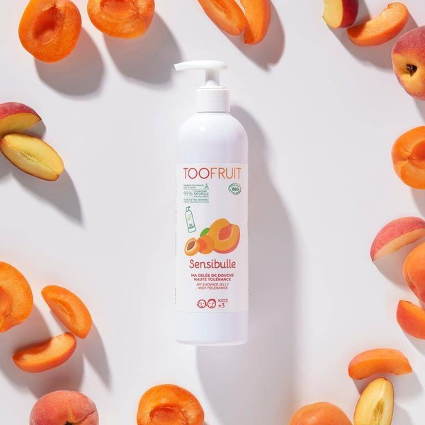 Duży żel pod prysznic o wysokiej tolerancji dla dzieci, BRZOSKWINIA I MORELA, do skóry wrażliwej, 400ml, Toofruit