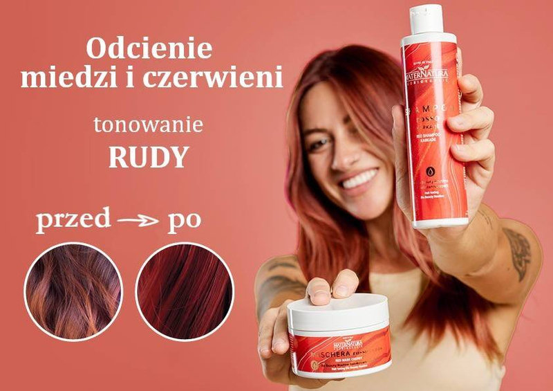 Szampon tonujący RUDY, podkreśla miedziane i czerwone odcienie, z hibiskusem, 250 ml, MaterNatura