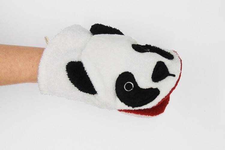Myjka do kąpieli dla dzieci, rękawica kąpielowa, pacynka, DUŻA, Panda Patryk, bawełna organiczna, GOTS, Fürnis