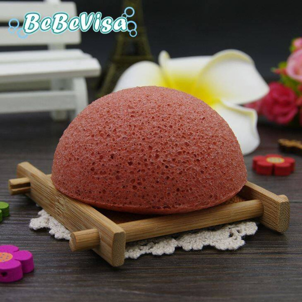Gąbka Konjac do twarzy z dodatkiem Francuskiej glinki czerwonej, aż 6,3 - 8 cm średnicy, Bebevisa