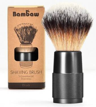 Wielorazowy pędzel do golenia, wegański, włosie nylonowe, Czarny, Bambaw