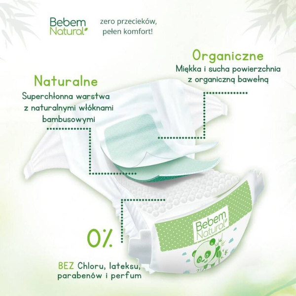 Ekologiczne jednorazowe pieluszki bambusowe, z organicznej bawełny, rozmiar 4, MAXI, 7-18 kg, 30 szt., Bebem Natural