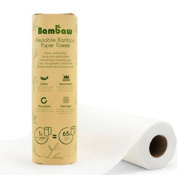 Bambusowe ręczniki papierowe wielokrotnego użytku, bardzo chłonne, rolka 20 szt., Bambaw