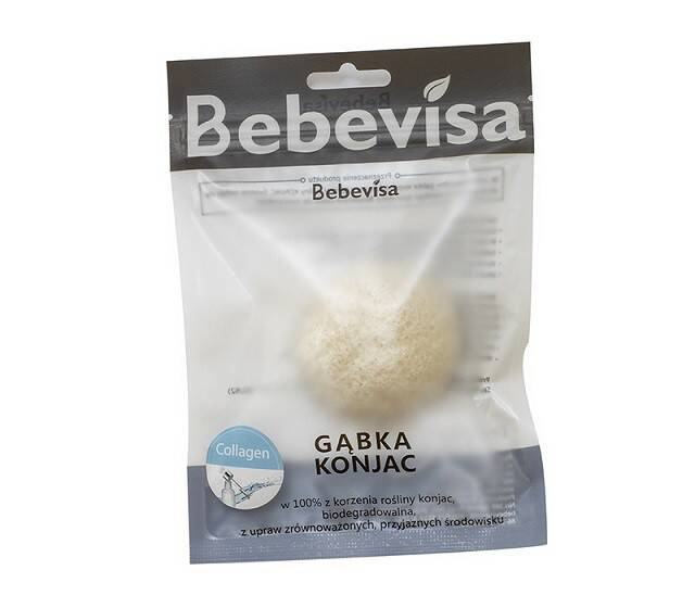 Gąbka Konjac do twarzy, z Kolagenem, aż 6,3 - 8 cm średnicy, Bebevisa
