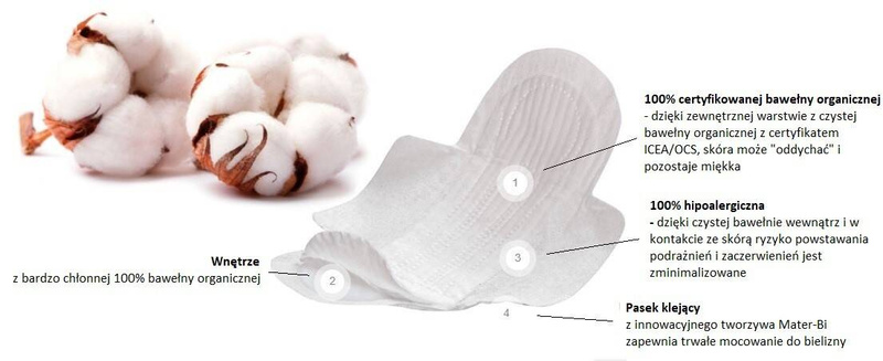 Podpaski ANATOMIC ultra cienkie, z organicznej bawełny, niebielone chlorem, KOMPOSTOWALNE, 14 sztuk, Vivicot BIO