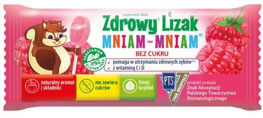 Zdrowy Lizak o smaku malinowym, 1 sztuka, 6g, Zdrowy Lizak Mniam-Mniam