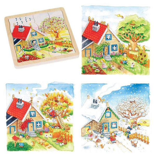 Puzzle drewniane, układanka warstwowa, edukacyjna, Pory roku, 3y+, Goki