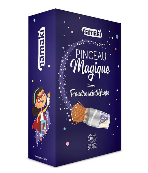 Srebrny, połyskujący proszek do ozdabiania włosów i ciała z pędzelkiem do aplikacji, COSMEBIO, 4g, Namaki