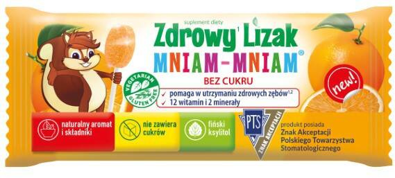 Zdrowy Lizak o smaku pomarańczy, 1 sztuka, 6g, Zdrowy Lizak Mniam-Mniam