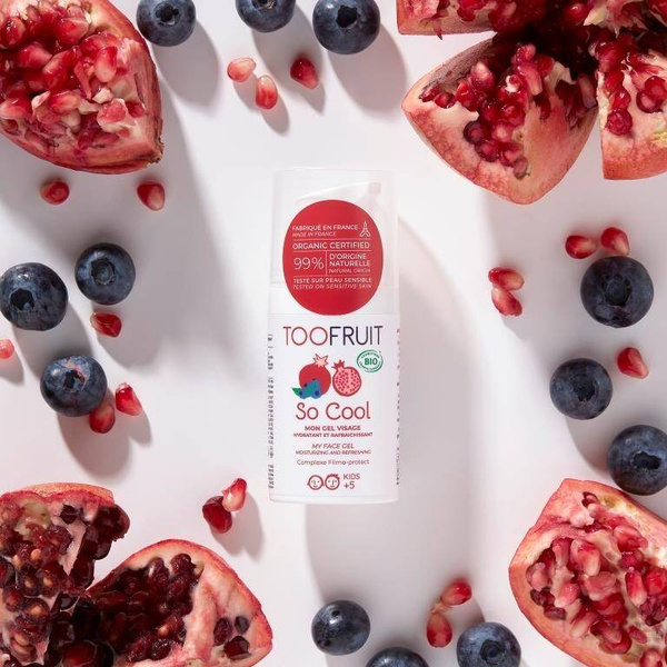 Delikatny żel nawilżający dla dzieci, SO COOL, JAGODA I GRANAT, łagodzący po opalaniu, dla skóry wrażliwej, 30ml, Toofruit