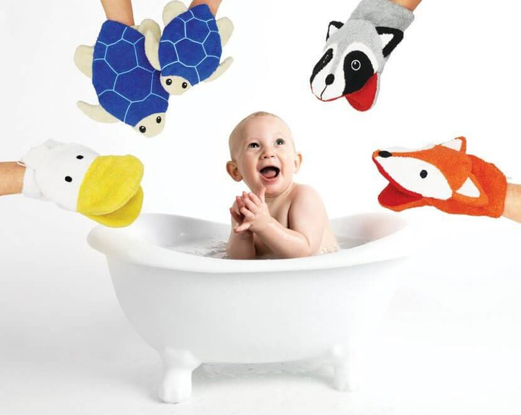 Myjka do kąpieli dla dzieci, rękawica kąpielowa, pacynka, MAŁA, Hipopotamica Hilda, bawełna organiczna, GOTS, Fürnis