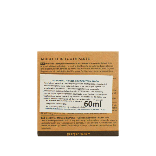 Georganics, Proszek do czyszczenia zębów, Activated Charcoal, 60 ml