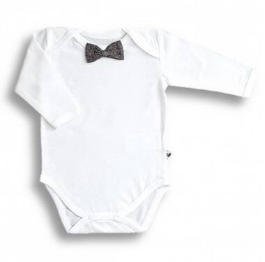 Body motylkowe BAMBOO MUSZKA, biało-szare z długim rękawem, rozm. 56, Nanaf Organic