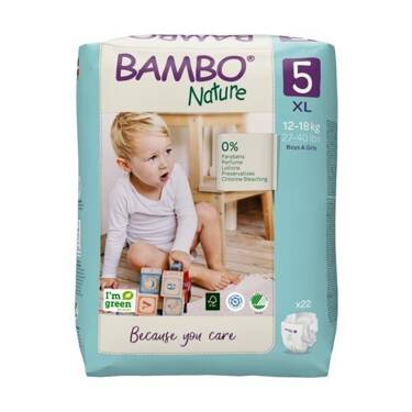 Pieluszki ekologiczne jednorazowe (5) XL, 12-18 kg, 22 szt., Bambo Nature