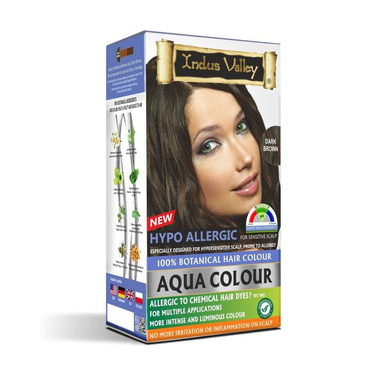 Hipoalergiczna farba do włosów AQUA CIEMNY BRĄZ, do wrażliwej i skłonnej do reakcji alergicznych skóry głowy, 120g, Indus Valley