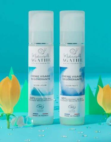 Ekskluzywny zestaw kremów ze śluzem ślimaka: krem na dzień i krem na noc, Cosmos Organic, 2 x 50 ml, Mlle Agathe