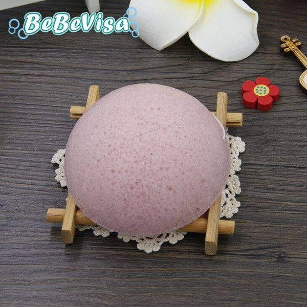 Gąbka Konjac do twarzy z dodatkiem Francuskiej glinki różowej, aż 6,3 - 8 cm średnicy, Bebevisa
