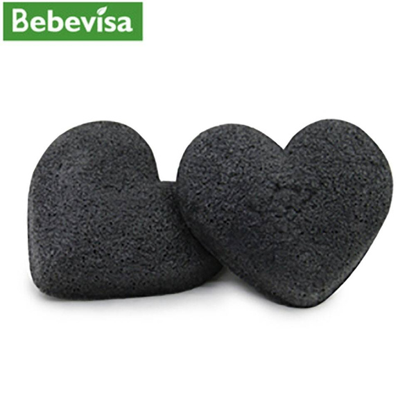Gąbka Konjac do twarzy, Serce, z dodatkiem z węgla bambusowego, aż 6,7 - 8,5 cm, Bebevisa