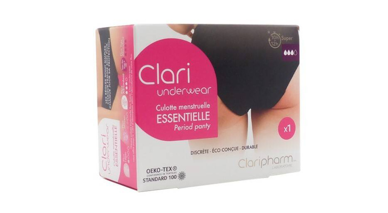 Majtki menstruacyjne ClariUnderwear, bawełna organiczna, czarne, HEAVY FLOW, rozmiar XXL, Claripharm