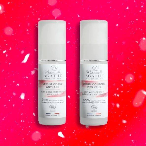 Ekskluzywny zestaw serum ANTI-AGE ze śluzem ślimaka: do twarzy i pod oczy, Cosmos Organic, 2 x 30 ml, Mlle Agathe