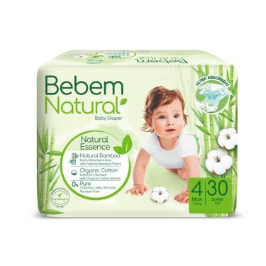 Ekologiczne jednorazowe pieluszki bambusowe, z organicznej bawełny, rozmiar 4, MAXI, 7-18 kg, 30 szt., Bebem Natural