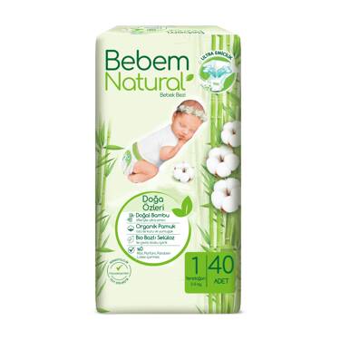 Ekologiczne jednorazowe pieluszki bambusowe, z organicznej bawełny, rozmiar 1, NEWBORN, 2-5 kg, 40 szt., Bebem Natural