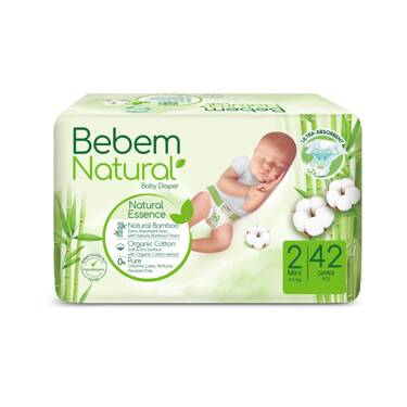 Ekologiczne jednorazowe pieluszki bambusowe, z organicznej bawełny, rozmiar 2, MINI, 3-6 kg, 42 szt., Bebem Natural